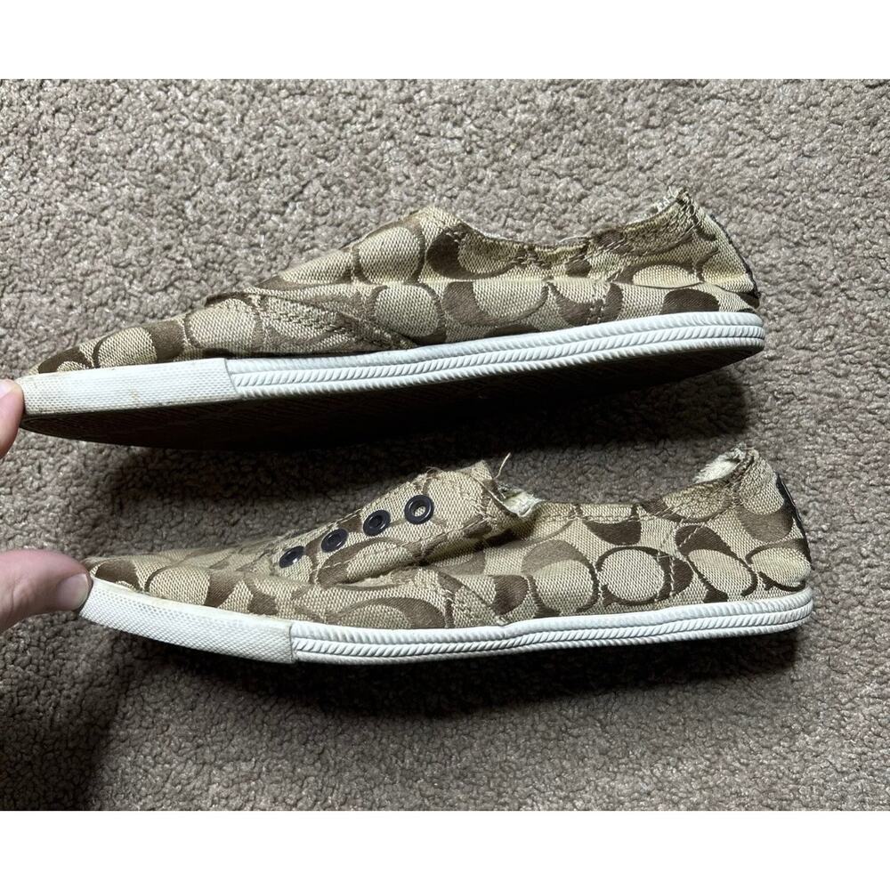 Coach Womens Size 8.5B Katie Canvas Slip On Sneaker Brown Signature Shoes - Picture 2 of 5